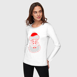 Лонгслив хлопковый женский Лицо Деда Мороза, цвет: белый — фото 2