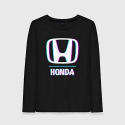 Лонгслив хлопковый женский Значок Honda в стиле glitch, цвет: черный