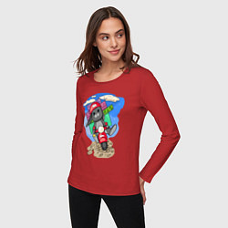 Лонгслив хлопковый женский Кролик с новогодними подарками, цвет: красный — фото 2
