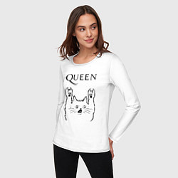 Лонгслив хлопковый женский Queen - rock cat, цвет: белый — фото 2
