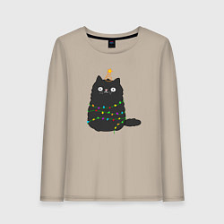 Женский лонгслив Котик притворился ёлочкой