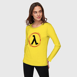 Лонгслив хлопковый женский Символ Half-Life и красная краска вокруг, цвет: желтый — фото 2