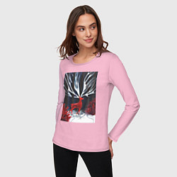 Лонгслив хлопковый женский Красный олень с гиганскими рогами, цвет: светло-розовый — фото 2