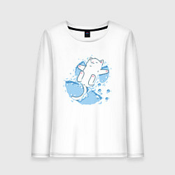 Лонгслив хлопковый женский Снежный котоик, цвет: белый