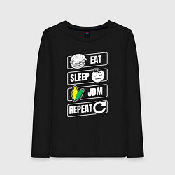 Лонгслив хлопковый женский Eat sleep JDM repeat, цвет: черный