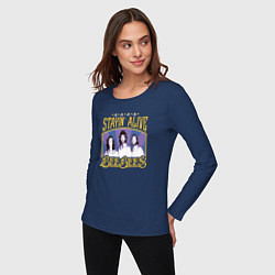 Лонгслив хлопковый женский Bee Gees группа, цвет: тёмно-синий — фото 2