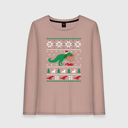 Женский лонгслив Новогодний тирекс - ugly sweater