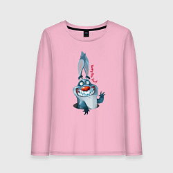 Лонгслив хлопковый женский Прикольный зубастый кролик, цвет: светло-розовый