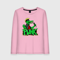 Лонгслив хлопковый женский Крокодил панк с микрофоном, цвет: светло-розовый