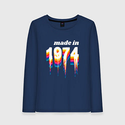 Лонгслив хлопковый женский Made in 1974 liquid art, цвет: тёмно-синий