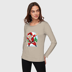Лонгслив хлопковый женский Dabbing Santa day, цвет: миндальный — фото 2