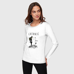 Лонгслив хлопковый женский Catanic quote, цвет: белый — фото 2