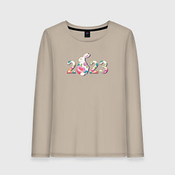 Лонгслив хлопковый женский Надпись 2023 год кролика, цвет: миндальный