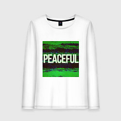 Лонгслив хлопковый женский Peaceful на зеленом фоне, цвет: белый