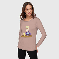 Лонгслив хлопковый женский Бармен блондин, цвет: пыльно-розовый — фото 2