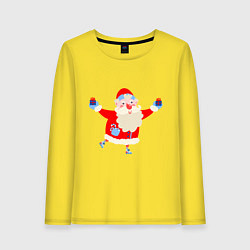 Лонгслив хлопковый женский Дед Мороз на роликах, цвет: желтый