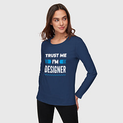 Лонгслив хлопковый женский Trust me Im designer, цвет: тёмно-синий — фото 2