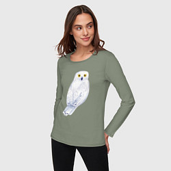 Лонгслив хлопковый женский Белая полярная сова, цвет: авокадо — фото 2