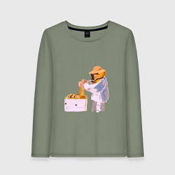 Лонгслив хлопковый женский Пчеловод и его пасека, цвет: авокадо