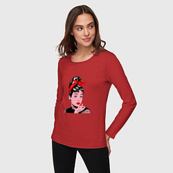 Лонгслив хлопковый женский Audrey Hepburn actress, цвет: красный — фото 2