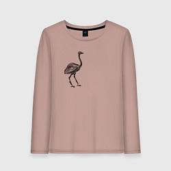 Лонгслив хлопковый женский Набросок страуса, цвет: пыльно-розовый