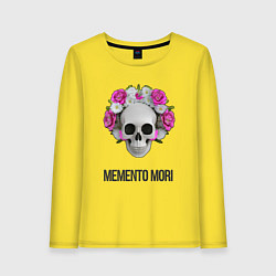 Лонгслив хлопковый женский Череп с короной из цветов memento mori, цвет: желтый