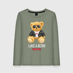 Лонгслив хлопковый женский Like a boss мишка, цвет: авокадо