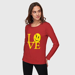 Лонгслив хлопковый женский Smile love, цвет: красный — фото 2