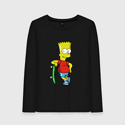 Лонгслив хлопковый женский Барт и скейт, цвет: черный