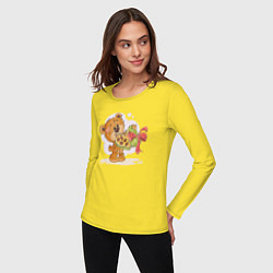 Лонгслив хлопковый женский Мишка с конфетами, цвет: желтый — фото 2