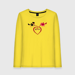 Лонгслив хлопковый женский Птицы держат сердце, цвет: желтый