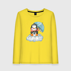 Лонгслив хлопковый женский Пингвин на облаке с зонтом, цвет: желтый