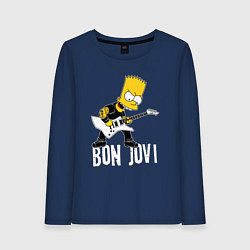 Лонгслив хлопковый женский Bon Jovi Барт Симпсон рокер, цвет: тёмно-синий