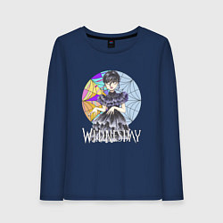 Лонгслив хлопковый женский Wednesday возле окна, цвет: тёмно-синий