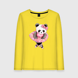 Лонгслив хлопковый женский Милая животная панда балерина акварель, цвет: желтый