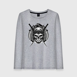 Лонгслив хлопковый женский Череп японского самурая, цвет: меланж
