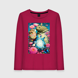 Лонгслив хлопковый женский Мой сосед Тоторо - живописная фантазия - нейросеть, цвет: маджента