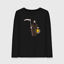 Лонгслив хлопковый женский Смерть с косой и фонарём, цвет: черный