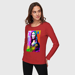 Лонгслив хлопковый женский Mona Lisa - Gioconda - pop art, цвет: красный — фото 2