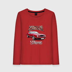 Лонгслив хлопковый женский Маслкар Ford Mustang, цвет: красный