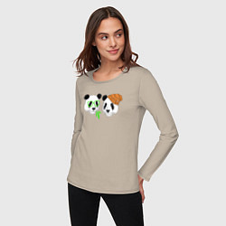 Лонгслив хлопковый женский Мишки панды, цвет: миндальный — фото 2