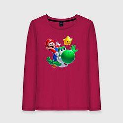 Лонгслив хлопковый женский Марио, Йоши и звезда, цвет: маджента
