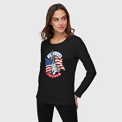 Лонгслив хлопковый женский American freedom, цвет: черный — фото 2