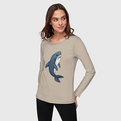 Лонгслив хлопковый женский Недовольная плюшевая акула, цвет: миндальный — фото 2