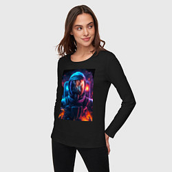 Лонгслив хлопковый женский Огненный космонавт, цвет: черный — фото 2
