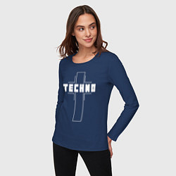 Лонгслив хлопковый женский Techno крест, цвет: тёмно-синий — фото 2