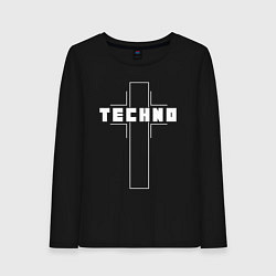 Лонгслив хлопковый женский Techno крест, цвет: черный