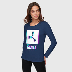 Лонгслив хлопковый женский Rust в стиле glitch и баги графики, цвет: тёмно-синий — фото 2