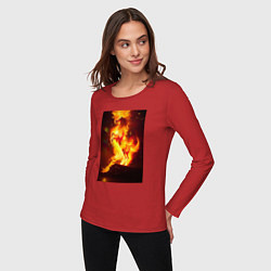 Лонгслив хлопковый женский Фантастический огненный конь, цвет: красный — фото 2