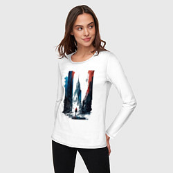 Лонгслив хлопковый женский Ощущение Москвы - коллекция Бело-сине-красный - Ху, цвет: белый — фото 2